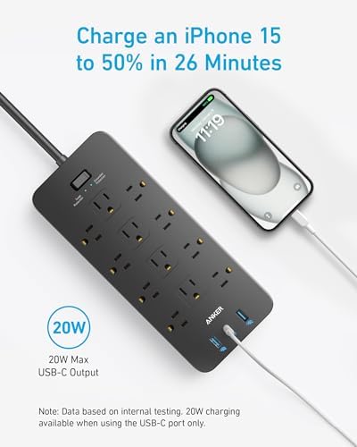 Anker Power Strip Surge Protector (2100J), 12 Outlets with 2 USB A and 1 USB C Port for Multiple Devices, 5ft Extension Cord, 20W Power Delivery Charging for Home, Office, Dorm Essential, TUV Listed - Image 7
