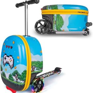 Hardshell Kids Ride-On Luggage with Scooter Suitcase – Carry-On Compliant with LED Light-Up Wheels – Fun and Functional Travel Companion for Children Ages 5–12