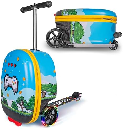 Hardshell Kids Ride-On Luggage with Scooter Suitcase – Carry-On Compliant with LED Light-Up Wheels – Fun and Functional Travel Companion for Children Ages 5–12