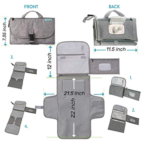 Kopi Baby Portable Diaper Changing Pad - Baby Diaper Changer Travel Bag with Wipes Pocket, Smart Design Portable Changing Mat, Infant Travel Station Kit, Gift for Newborn Girl & Boy - Grey, Classic - Image 5