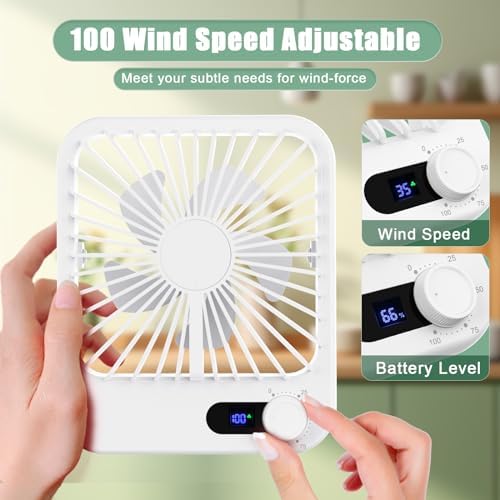 Travel Fan for Sleeping, 6.8" Small Portable Fan Rechargeable Battery Powered, 100 Speeds Personal Mini Desk Fan for Office Bedroom, Cruise Ship Beach Vocation Travel Essentials, White - Image 2