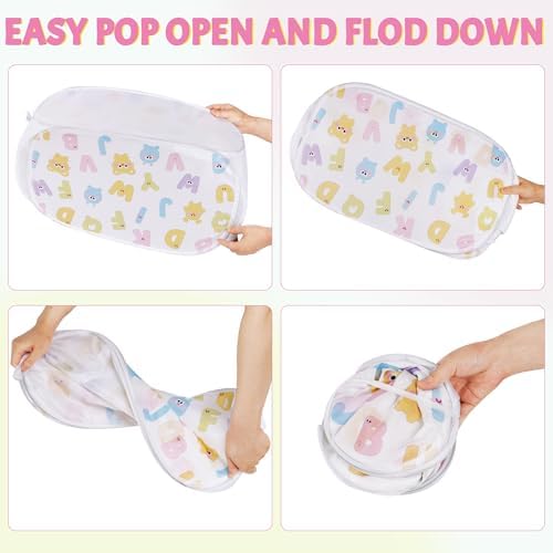 Collapsible Pop Up Hamper for Baby Clothes or Toys Storage, Mesh Hamper with Handles & Side Pocket, Multi-Use Laundry Hamper & Toy Basket, Portable for Home, Travel, Dorm(White-Vertical) - Image 6