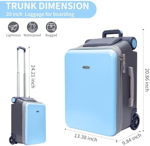 LemoHome Expandable Luggage with Spinner Wheels,Large Suitcases with Child Seat Design,Hard Luggage for Women and Men,20 inch Hardside Carry on Luggage for Travel (Blue visor) - Image 2