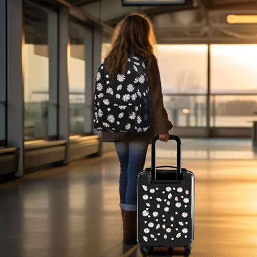 Redbaker 17 Inch 6 Pcs Kids Luggage Set Gifts for Christmas Kids Rolling Luggage Double Pattern Suitcase for Boys Girls (Black, Daisy Style) - Image 7