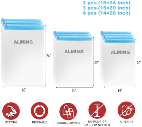 Compression Bags - Travel Accessories - 10 Pack Space Saver Bags - No Vacuum or Pump Needed - Vacuum Storage Bags for Travel Essentials - Home Packing-Organizers (Blue) - Image 4