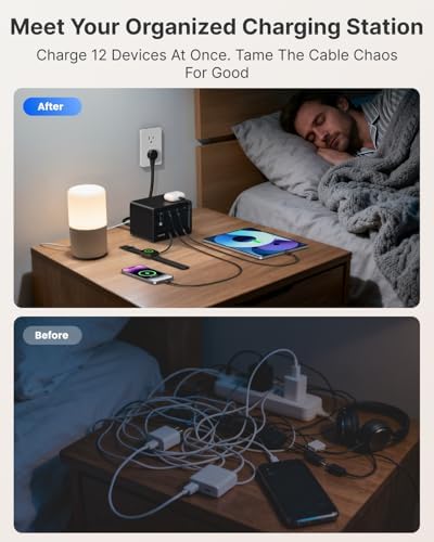 Gitryin 10000mAh Type-C Travel Power Bank, 12-in-1 Desktop Charging Station with 4 Retractable Type-C Wall Chargers - Image 2