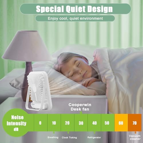 Travel Fan for Sleeping, 6.8" Small Portable Fan Rechargeable Battery Powered, 100 Speeds Personal Mini Desk Fan for Office Bedroom, Cruise Ship Beach Vocation Travel Essentials, White - Image 3