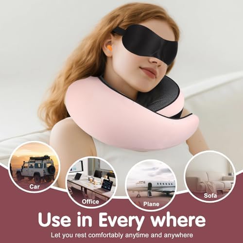 Travel Neck Pillow, Memory Foam Neck Support for Airplane, Car & Office, Breathable Portable Design with Eye Mask, Earplug Holder & Carry Bag, Holiday Gift for Christmas & New Year - Image 3