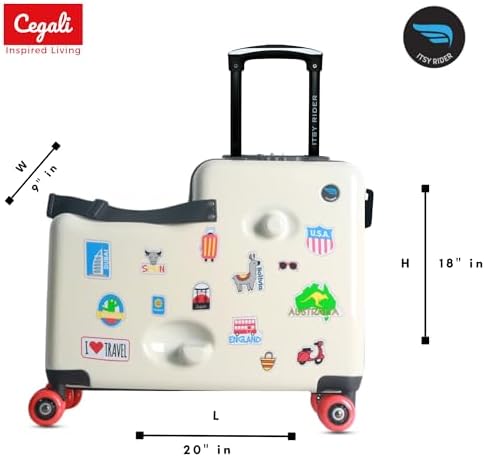 Itsy Rider 20" Ride-on Suitcase for Kids with Double Spinner Red Wheels (Beige Traveler) - Image 6