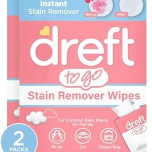 Dreft Stain Remover Wipes for Baby Clothes – Travel Size Stain Remover, Individually Wrapped for On-the-Go Use – Mild on Skin & Safe for Baby Clothes – 20 Count