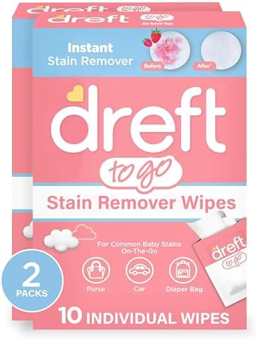 Dreft Stain Remover Wipes for Baby Clothes – Travel Size Stain Remover, Individually Wrapped for On-the-Go Use – Mild on Skin & Safe for Baby Clothes – 20 Count