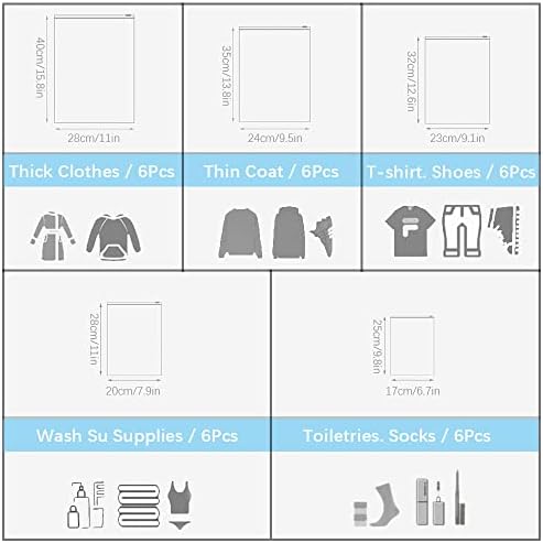 30PCS Frosted Travel Storage Bags for Clothes,Zip-lock Seal Storage Bags Luggage Clothes Shoes Makeup Packing Pouch Organizer,Reusable Space Saver Packing Sacks Compression Bags (5 Size) - Image 4