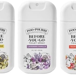 Poo-Pourri Before-You-Go Pocket Toilet Spray, Travel Essentials, 1 Fl Oz, Spring Variety 3 Pack, Each Up to 50 Uses, On-The-Go Bathroom Odor Deodorizer with Essential Oils, TSA Approved Size, 3 Scents