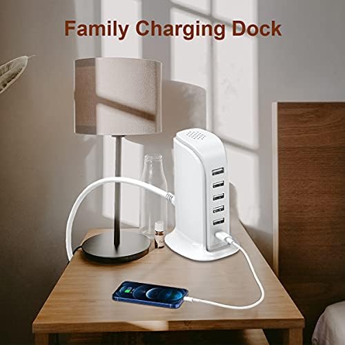 Charging Station for Multiple Devices 40W Upoy, Wall Charger Block 5 USB Ports(Shared 6A), USB Charging Hub Smart IC, Charger Tower with Type-C 3A for iPhone iPad Tablets Smartphones, Home Office Use - Image 6