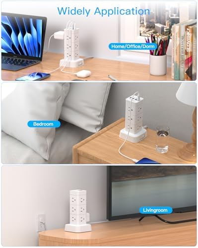 Surge Protector Power Strip Tower, 12 Outlets 4 USB (2 USB C) Desktop Charging Station for Multiple Devices, 6Ft Flat Plug Extension Cord with Multiple Outlets, Home Office College Dorm Essentials - Image 7