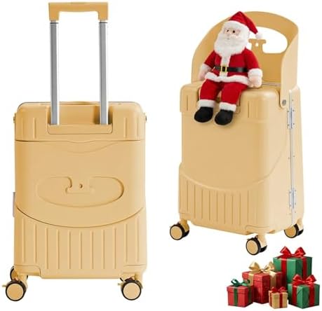 20'' Luggage with Child Seat, Ride On Suitcase with Shockproof Silent Spinner Wheels, TSA Lock, Carry On Luggage with Foldable Backrest, Bag Hook for Kids.