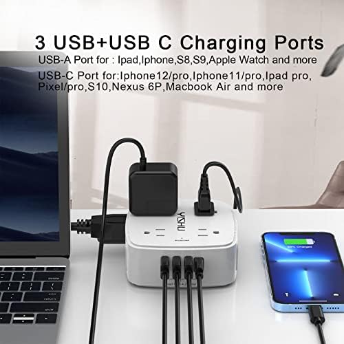 6 Ft Surge Protector Power Strip - 8 Widely Outlets with 4 USB Ports, 3 Side Outlet Extender with 6 Feet Extension Cord, Flat Plug, Wall Mount, Desk USB Charging Station, ETL,White - Image 5