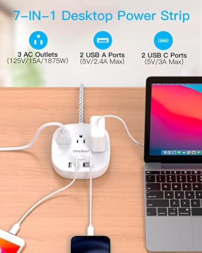 Flat Plug Power Strip, 6ft Ultra Flat Extension Cord - 3 Outlets 4 USB Ports (2 USB C) 22.5W/4.5A Desktop Charging Station, Power Strip No Surge Protection for Cruise Ship, Dorm Room Travel Essentials - Image 4