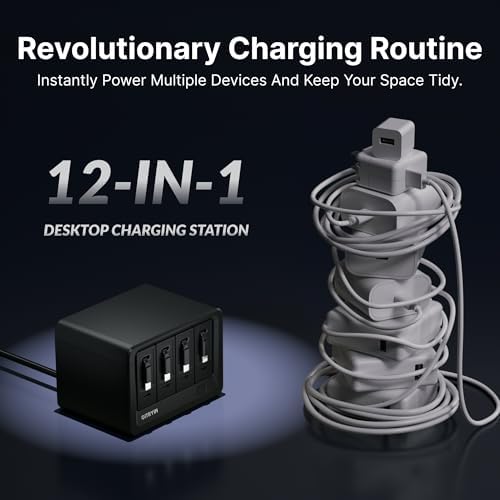 Gitryin 12-in-1 Desktop Charging Station with 3 Retractable Type-C Chargers and 1 Lightning Charger, 40W USB-C Power Strip with Flat Plug, Extension Cord with 1020J Surge Protection for Home Office - Image 4