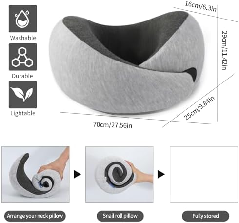 Travel Neck Pillow Airplane, Memory Foam Travel Pillows for Comfort on Sleeper Hold Compact and Ergonomic Design for Traveling Car Rides Home Road Trip Essentials for Adults and Kids (Grey) - Image 4