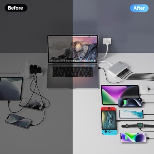 USB C Charger 200W USB C Charger Block,Upgraded GaN III 8-Port Fast Charging Station Hub,PD 65W Laptop Charging Adapter Compatible with MacBook Pro/Air,DELL,Steam Deck,iPhone 16/15/14,Galaxy S23/22 - Image 7