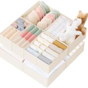 Criusia Drawer Organizer Clothes, 10 Pack Dresser Organizer for Baby Clothes, Underwear, Sock- Foldable Closet Organization and Storage Dividers Bins for Nursery, Bedroom (Beige)