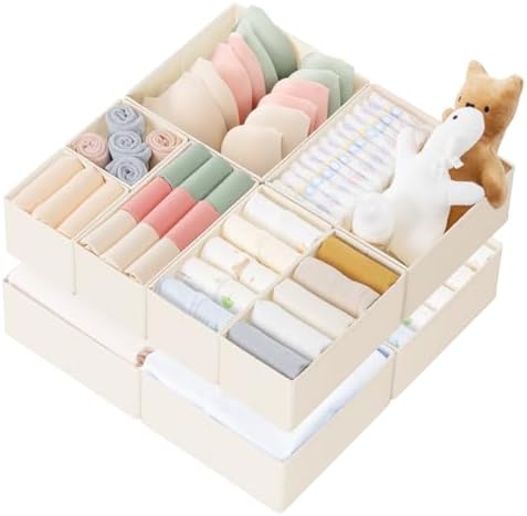Criusia Drawer Organizer Clothes, 10 Pack Dresser Organizer for Baby Clothes, Underwear, Sock- Foldable Closet Organization and Storage Dividers Bins for Nursery, Bedroom (Beige)