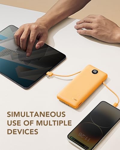 VRURC Portable Charger Built-in Cables and AC Wall Plug, USB C Power Bank 10000mAh, Travel Battery Phone Charger Compact Lightweight External Battery Pack for Smart Phones, Tablets etc-Orange - Image 6