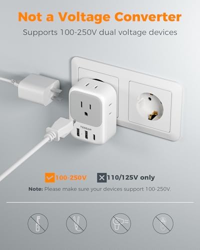 2 Pack European Plug Adapter USB C, TESSAN US to Europe Adapter 4 Outlets 3 USB Charger, Type C International Power Adaptor to Italy Spain France Portugal Iceland Germany, Europe Travel Essentials - Image 5