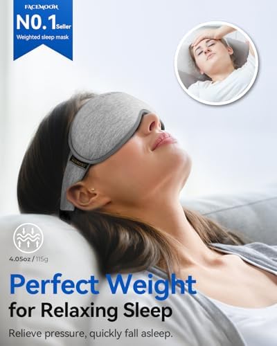 Weighted Eye Mask for Sleeping - Blackout Sleep Mask for Women Men, FACEMOON Lash Extension Eye Covers, Memory Foam, 3D Contoured, Airplane Travel Essentials, Blindfold for Meditation(Gray) - Image 3