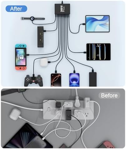 USB C Charging Station 10 Port with 4 USB Cables, 200W GaN Type C Charger Block, Wall Charger Power Strip Adapter Plug for iPad iPhone17 16 15 14 13 12 Pro Max Pixel Note Galaxy - Image 6
