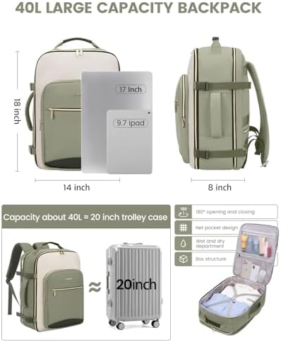 LOVEVOOK 40L Travel Backpack for Women & Men, Airline Approved Carry On Luggage with 3 Packing Cubes, TSA Overnight Bags, Waterproof Personal Item Bag, Weekender Essentials Backpacks fits 17" Laptop - Image 5