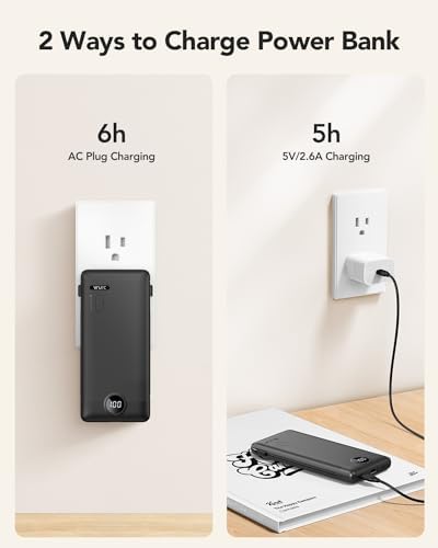 Portable Charger,Power Bank Built-in Cables and AC Wall Plug,VRURC USB C Portable Bank 10000mAh,Travel Essentials Phone Charger Compact Lightweight External Battery Pack for Smart Phones,Tablets-Black - Image 4