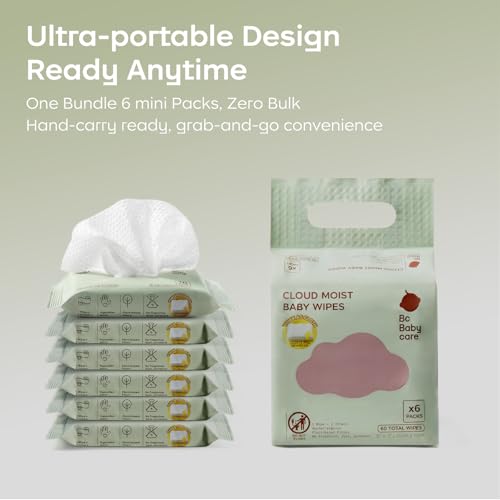 Bc Babycare Cloud Moist Baby Travel Wipes, 6 Pack, On The Go Pocket Size, Ultra Thick, 99% Water, Unscented, Hypoallergenic for Sensitive Skin, Biodegradable - Image 4