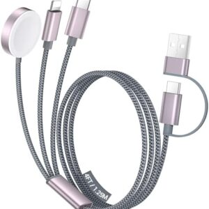 Temdan for Travel Essentials,3 in 2 USB C Cable for Apple Watch Charger/iPhone 17 Charger/Lightning,Multi Charging Cable Cord,Vacation Camping Essentials,Portable Designed for iWatch &iPhone 16-12-4FT