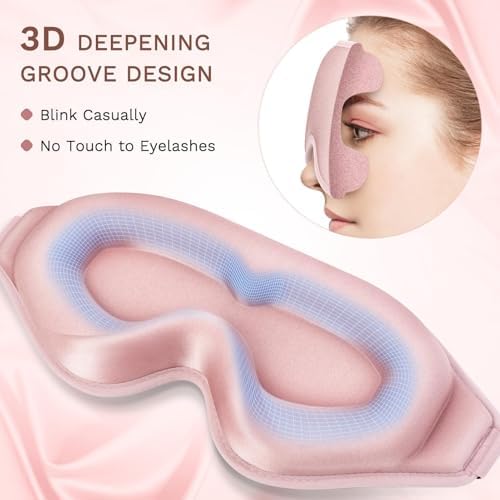 FlyCoco 99% Fully Block Out Light Eye Sleep Mask, 3D Deep Contoured Eyes Cover Zero Pressure, Long Lash Extension Eyes Mask with Adjustable Straps for Sleeping Travel Home Nap Rest Women Men (Pink) - Image 5