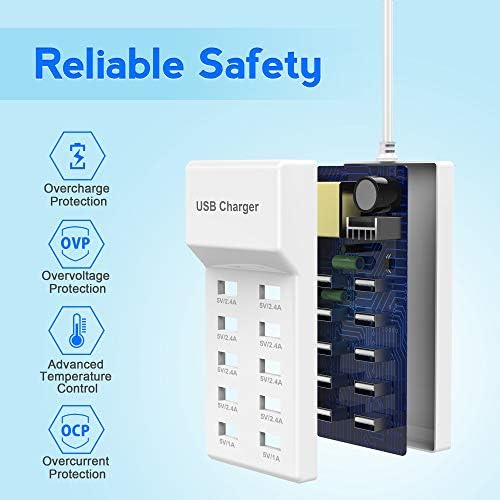 USB Charger Station Block with Rapid Charging Auto Detect Technology Safety Guaranteed 10-Port Family-Sized Smart USB Ports for Multiple Devices Smart Phone Tablet Headphones - Image 3