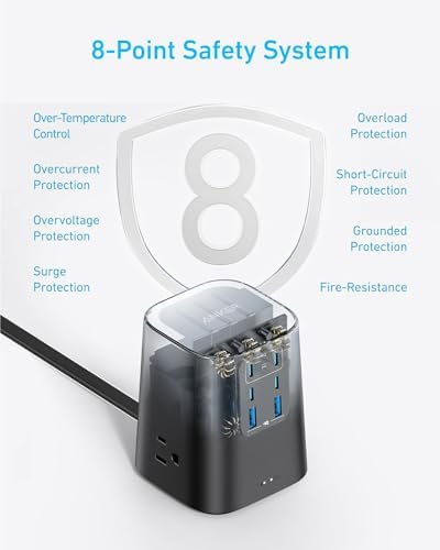Anker Charging Station (100W), 9-in-1 USB-C Power Strip with 300J Surge Protection, for iPhone 16 and MacBook, 5 ft Flat Cable and Plug, 4 USB-C and 2 USB-A Ports, 3 AC Outlets, for Home, Office - Image 4