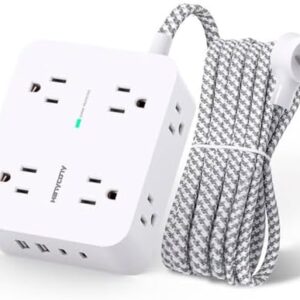 Surge Protector Power Strip - HANYCONY 8 Outlets 4 USB (2 USB C) Charging Ports, Multi Plug Outlet Extender, 5Ft Braided Extension Cord, Flat Plug Wall Mount Desk Charging Station for Home Office ETL