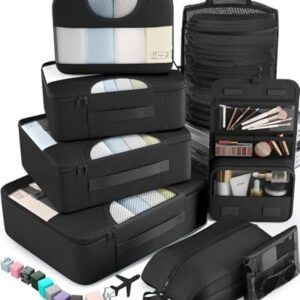 Veken 10 Set/8 Set Packing Cubes for Travel Essentials, Suitcase Organizer Bags in 4 Sizes, Carry-On Luggage Accessories with Laundry & Toiletry Bag, Airplane Must-Have, Road Trip & Camp Gifts for Men