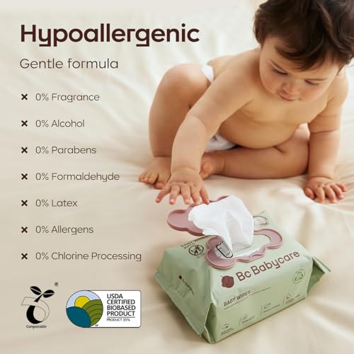 Bc Babycare Cloud Moist Baby Travel Wipes, 6 Pack, On The Go Pocket Size, Ultra Thick, 99% Water, Unscented, Hypoallergenic for Sensitive Skin, Biodegradable - Image 6