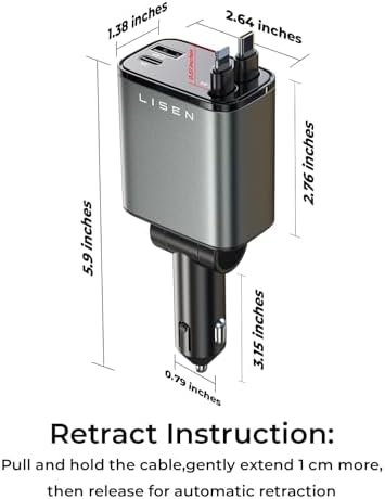 LISEN Retractable Car Charger, for Christmas Day Gifts for Men Women, 69W Cars Adapter USB C Fast Charger for iPhone 17, Car Accessories for Men Women Drivers, for iPhone 17 Pro Max Air 15 16 12 13 14 - Image 9