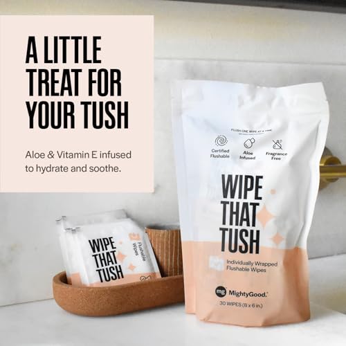 Wipe That Tush On-The-Go Flushable Wipes - 1 Pack of 30 Individually Wrapped Wipes - Fragrance Free - Extra Large & Soft - Hypoallergenic With Aloe & Vitamin E - Septic-Safe - Image 3