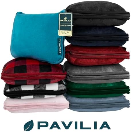 PAVILIA Travel Blanket Pillow, Soft Airplane Blanket 2-in-1 Combo Set, Plane Blanket Compact Packable, Flight Essentials Car Pillow, Travelers Gifts Accessories, Luggage Backpack Strap, 60x43 Black - Image 8