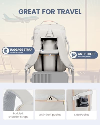 LOVEVOOK Travel Backpack for Women & Men 40L,Airline Approved Carry On Backpack Travel Essentials,TSA Carry on Luggage,Waterproof Personal Item Travel Bag,Suitcase with 3 Packing Cubes,Light gray-Pink - Image 8