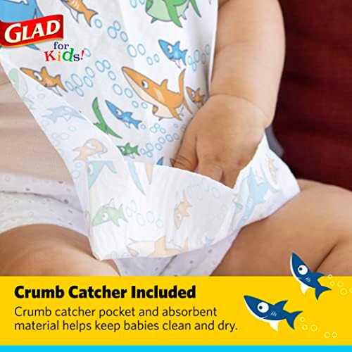 Glad for Kids Shark Paper Disposable Bibs with Crumb Catcher for Feeding - Absorbent and Leakproof Eating and Travel Must Haves for Mess-Free Meals, 30 Count - Image 3