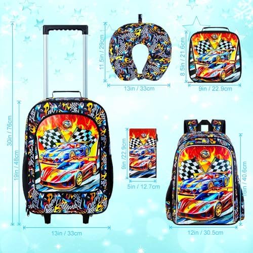 5PCS Boys Suitcase Set, Kids Water-Resistant Rolling Luggage, Cool Car Racing Travel Carry-On for Elementary/Preschool Toddler - Image 4