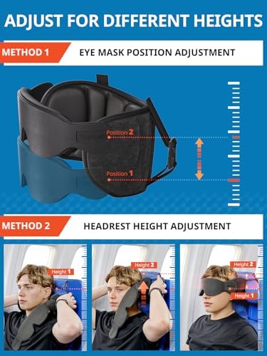 Travel Pillows for Airplanes, Airplane Pillow for Long Flight, Airplane Head Strap with Eye Mask for Sleep, Travel Neck Pillow for Car Road Trip, 360° Support Headrest, Stop Bobblehead, Black - Image 7