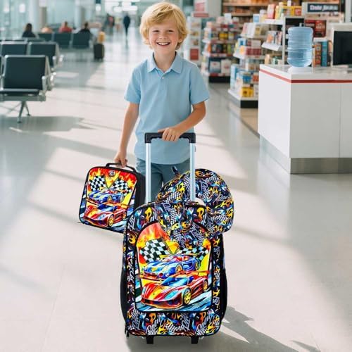 5PCS Boys Suitcase Set, Kids Water-Resistant Rolling Luggage, Cool Car Racing Travel Carry-On for Elementary/Preschool Toddler - Image 7