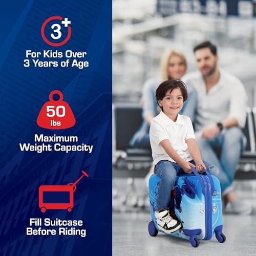 FUL Marvel Spider-Man 19 Inch Carry On Luggage, Kids Ride On Suitcase with Spinner Wheels, Hardshell Rolling Travel Trolley, Blue - Image 3